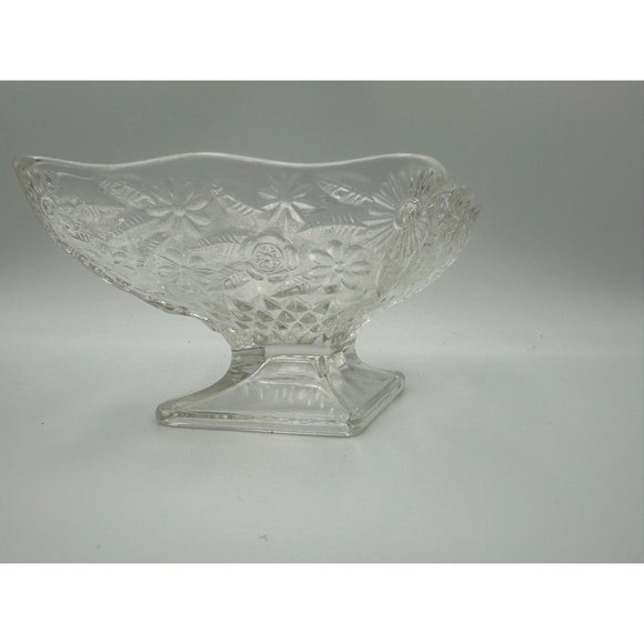 Antique 1900s EAPG Bowl | Sunburst Aster| Pressed Glass Footed Dish| Square Base - Picture 7 of 7